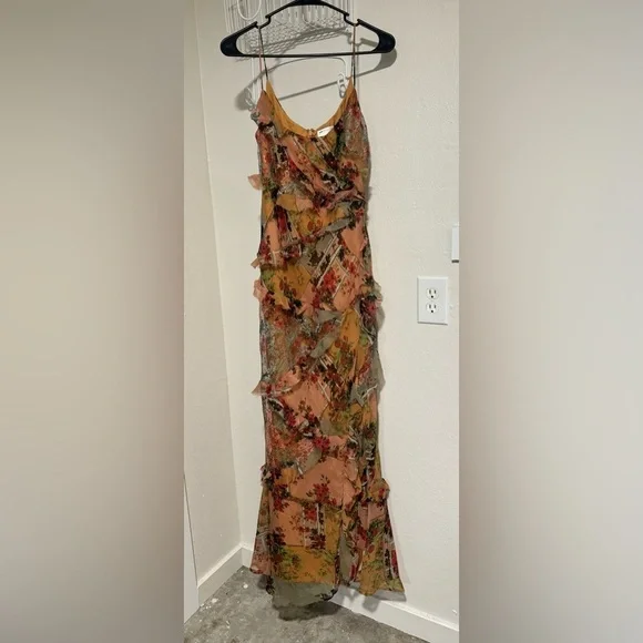 ASOS DESIGN cami bias maxi dress with ruffles patched lace in mixed floral print - Picture 5 of 6